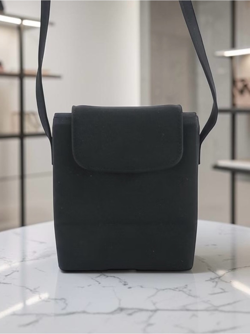 Stuart Weitzman Black Satin Evening Bag Minimalist Designer Formal Purse